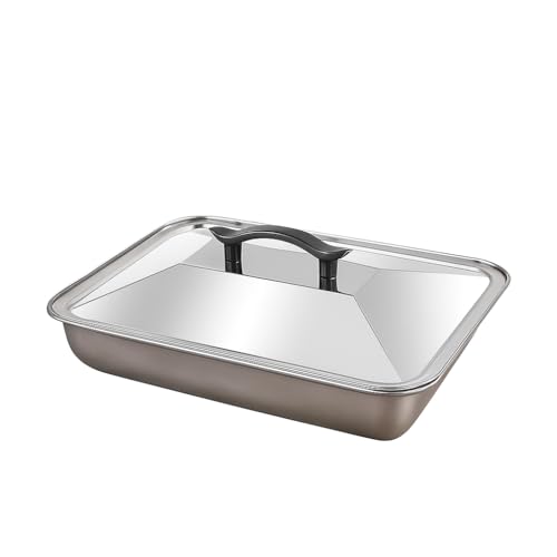 Snevad Stainless Steel Baking Pan with Lid – Heavy Duty Rectangular Oven Tray, Square Grill Plate & Basting Cover Set for Flat Top Griddle, Cheese Melting Dome, Buffet & Steaming Use – Multiple Sizes - Image 1