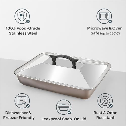Snevad Stainless Steel Baking Pan with Lid – Heavy Duty Rectangular Oven Tray, Square Grill Plate & Basting Cover Set for Flat Top Griddle, Cheese Melting Dome, Buffet & Steaming Use – Multiple Sizes - Image 2