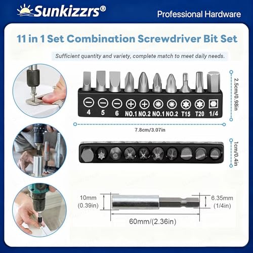 Sunkizzrs® 21-Pcs Flexible Screwdriver Accessories — Flexible Drill Bit Extension — 9 in 1 Drive Hex Socket Set (5mm-13mm) — 11 in 1 Screwdriver Bit Set with 1/4" Extension Bit Holder - Image 3