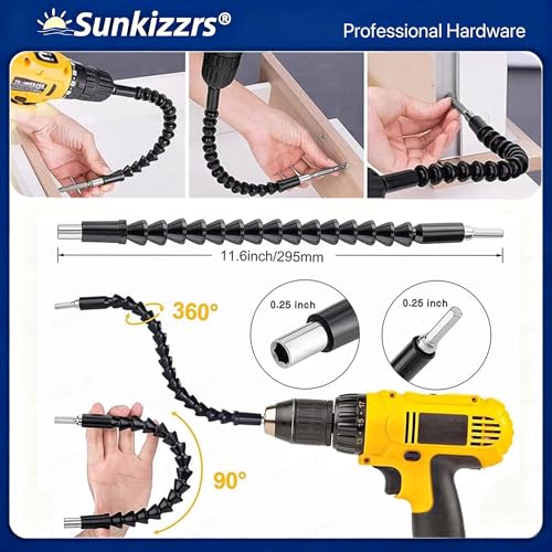 Sunkizzrs® 21-Pcs Flexible Screwdriver Accessories — Flexible Drill Bit Extension — 9 in 1 Drive Hex Socket Set (5mm-13mm) — 11 in 1 Screwdriver Bit Set with 1/4" Extension Bit Holder - Image 2