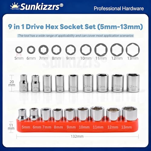 Sunkizzrs® 21-Pcs Flexible Screwdriver Accessories — Flexible Drill Bit Extension — 9 in 1 Drive Hex Socket Set (5mm-13mm) — 11 in 1 Screwdriver Bit Set with 1/4" Extension Bit Holder - Image 4