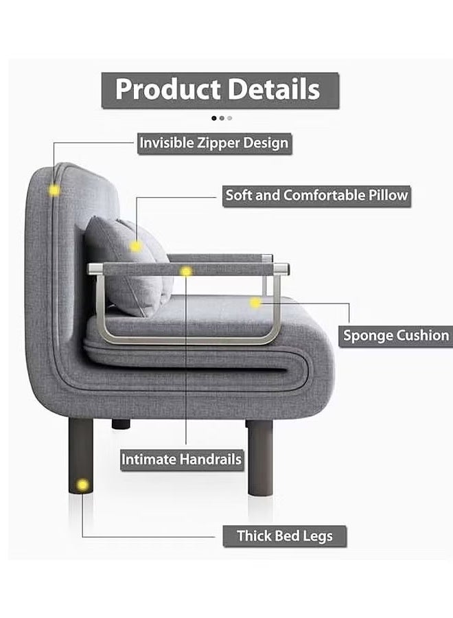 skisopet Convertible Sofa Bed, Sleeper Chair with 5-Position Adjustable Backrest & Lumbar Pillow, Comfy Chaise Lounge for Living Room & Home Office, Grey - Image 4