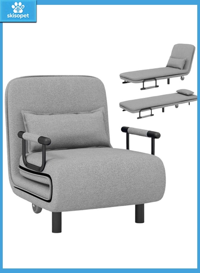 skisopet Convertible Sofa Bed, Sleeper Chair with 5-Position Adjustable Backrest & Lumbar Pillow, Comfy Chaise Lounge for Living Room & Home Office, Grey - Image 1