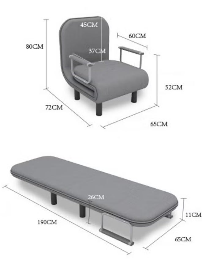 skisopet Convertible Sofa Bed, Sleeper Chair with 5-Position Adjustable Backrest & Lumbar Pillow, Comfy Chaise Lounge for Living Room & Home Office, Grey - Image 2