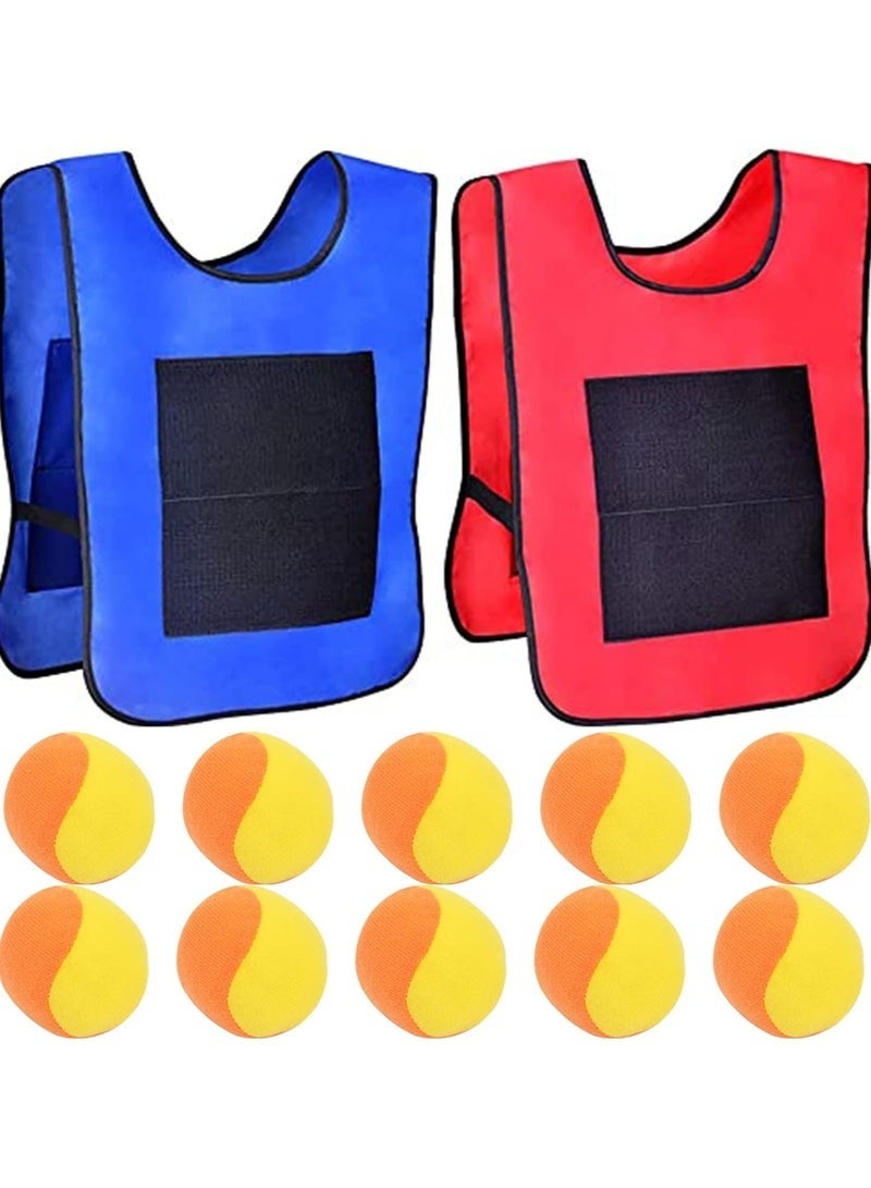 Dodgeball Game Set, 2 Sticky Target Vests with 10 Cotton Balls(Random Color) Throwing Target Game Parent-Child Interaction Playground Games Toy for Indoor Outdoor - Image 1
