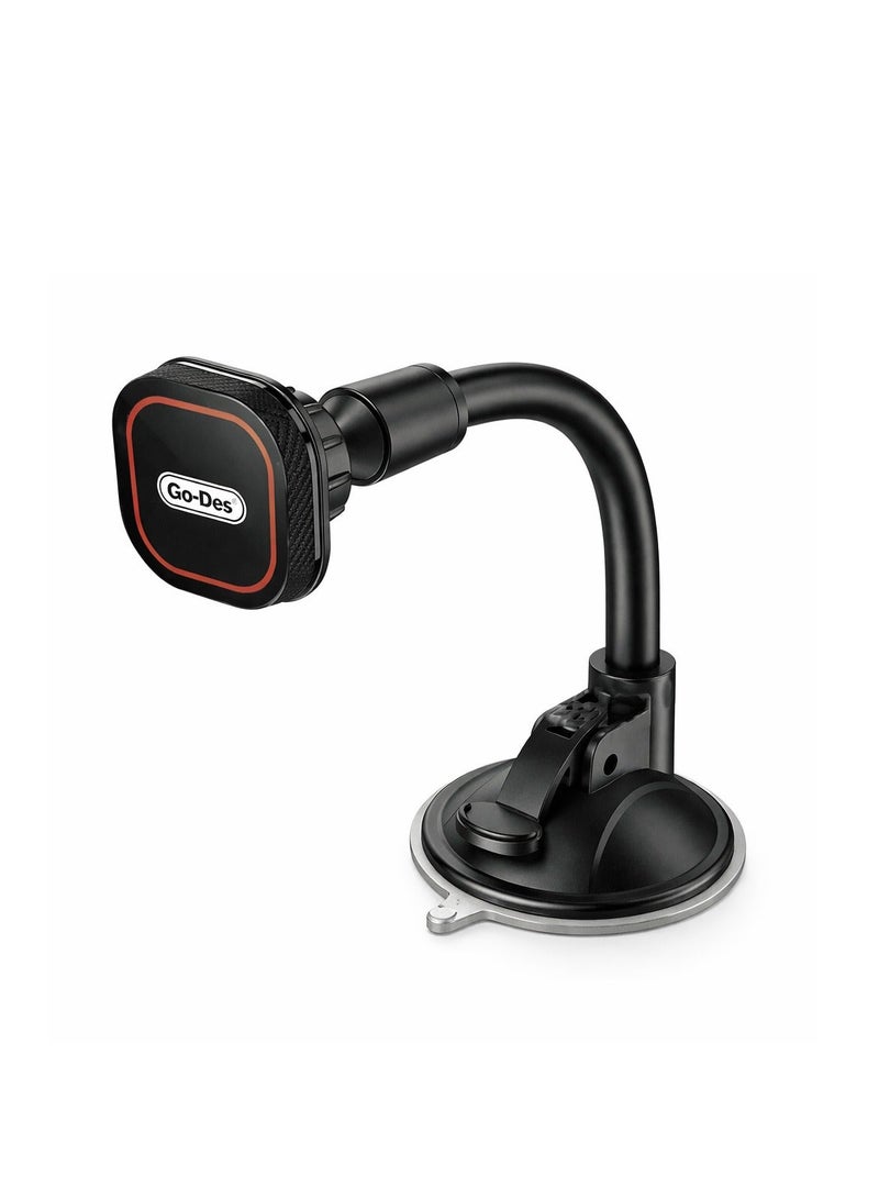 GO-DES Universal Magnetic Car Phone Holder – 360° Rotation, Strong Suction Cup Mount, Adjustable Arm, One-Handed Operation, Compatible with iPhone, Samsung, and Other Smartphones – Secure Dashboard and Windshield Phone Mount for Safe Navigation - Image 2