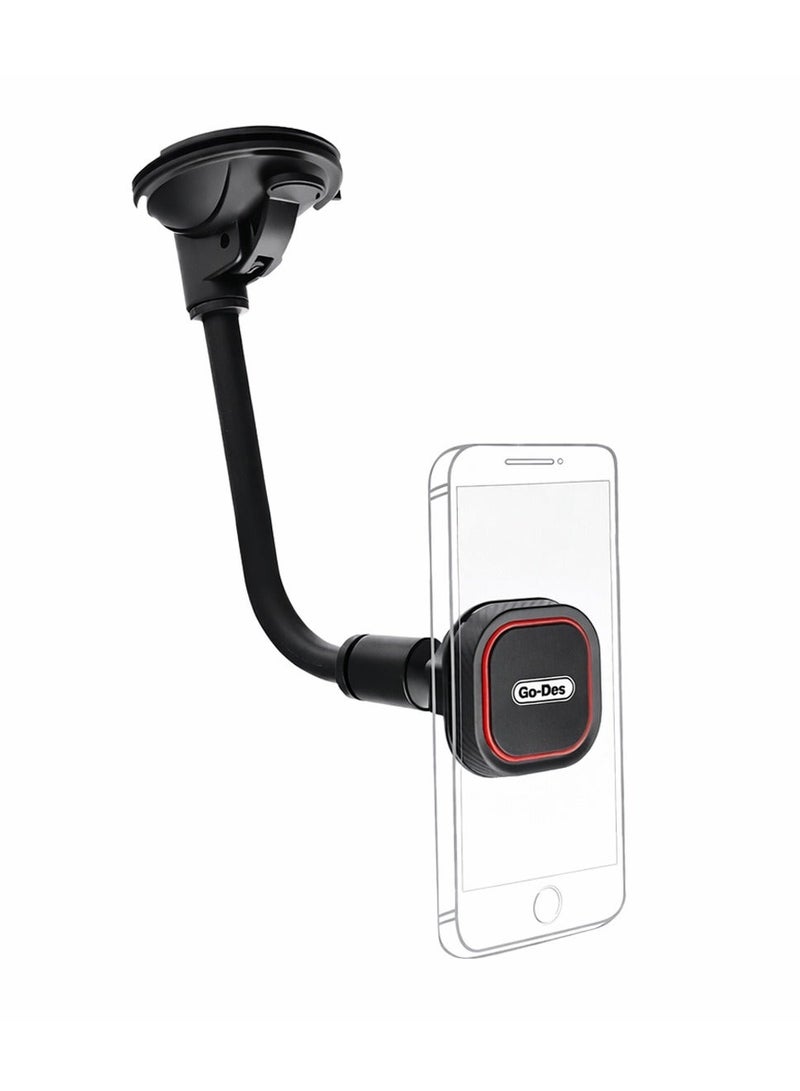 GO-DES Universal Magnetic Car Phone Holder – 360° Rotation, Strong Suction Cup Mount, Adjustable Arm, One-Handed Operation, Compatible with iPhone, Samsung, and Other Smartphones – Secure Dashboard and Windshield Phone Mount for Safe Navigation - Image 5