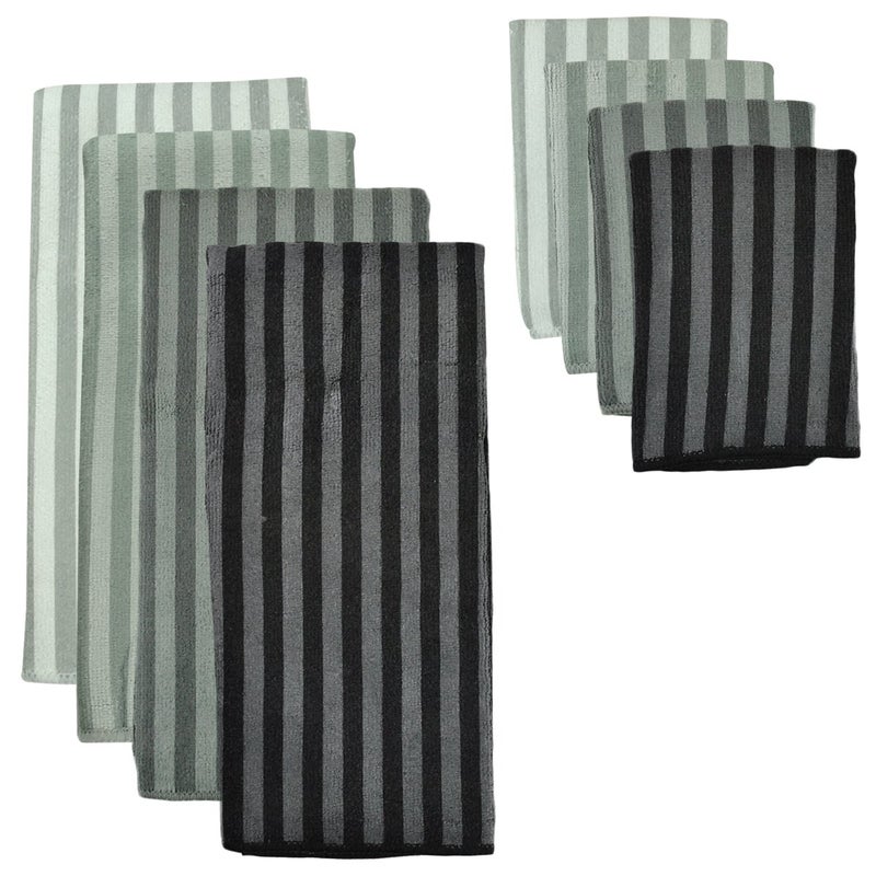 DII Cleaning Collection Microfiber Set Dishcloth and Dishtowel Set Gray Stripe 8 Piece