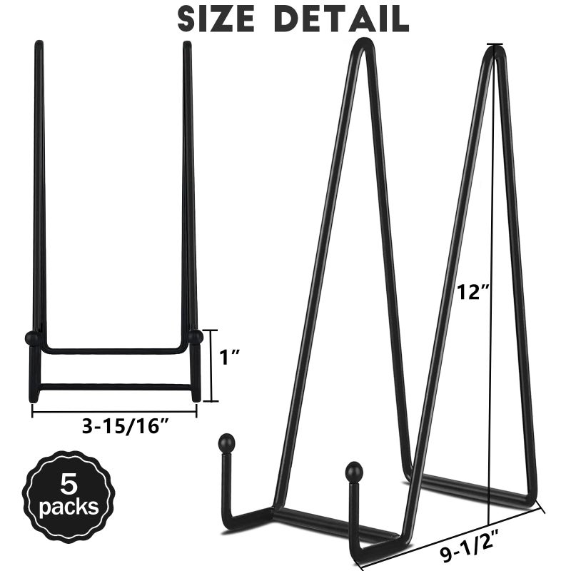 Ibosins 5 Pack 12 Inch Plate Holder Display Stands  Large Metal Black Frame Stand For Picture  Book  Photo Easel  Creation  Collectibles - Image 2