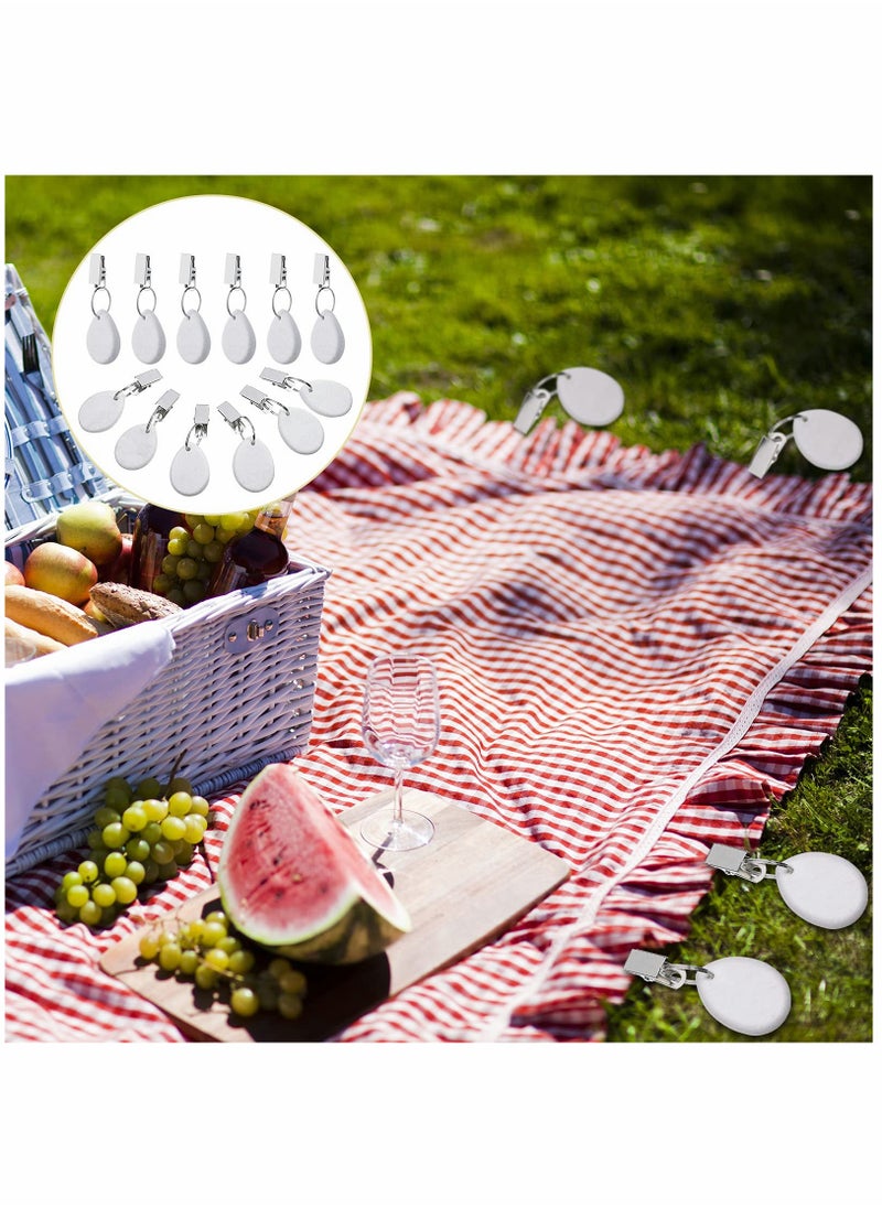 Generic - 12 Pieces Teardrop Shape Tablecloth Weights with Metal Clips - White Stone Table Cover Hangers for Family Dinners, Outdoor Picnics, and Table Decoration. - Image 1