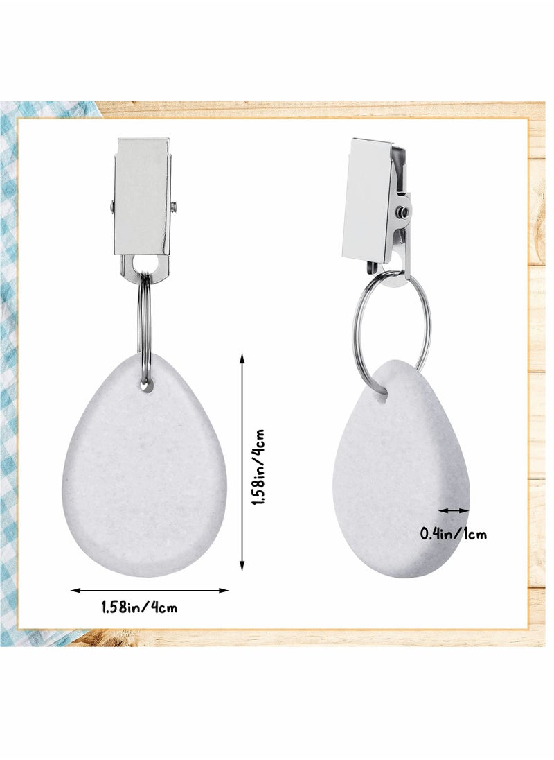 Generic - 12 Pieces Teardrop Shape Tablecloth Weights with Metal Clips - White Stone Table Cover Hangers for Family Dinners, Outdoor Picnics, and Table Decoration. - Image 1