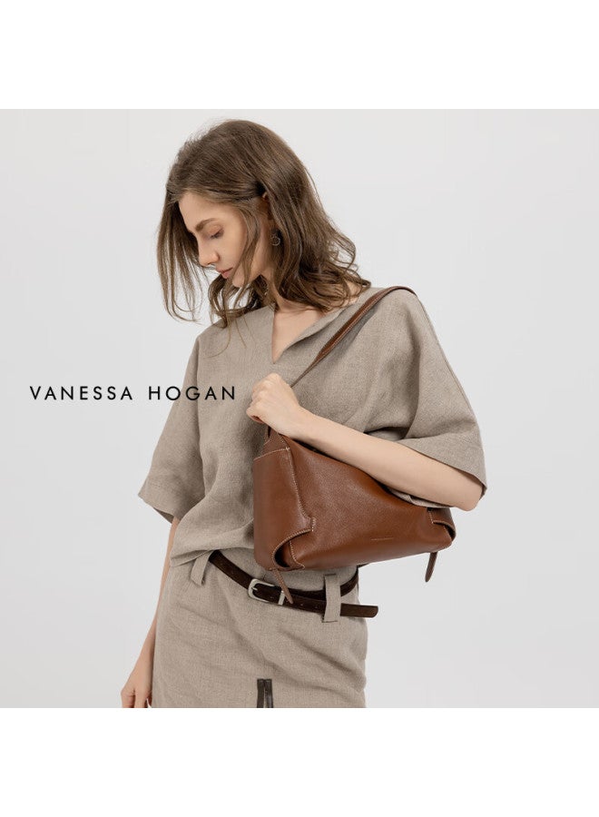 Vanessa Hogan Women's Handbag, New Year Gift, Wan Peng Style, Comic-style Hobo Bag, Top-layer Vegetable Tanned Leather, Large Capacity Shoulder Bag