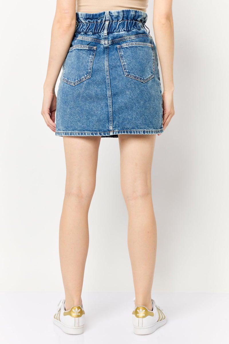 Scotch & Soda Women Wash Denim Mini Skirt, Mid Blue - Image 4