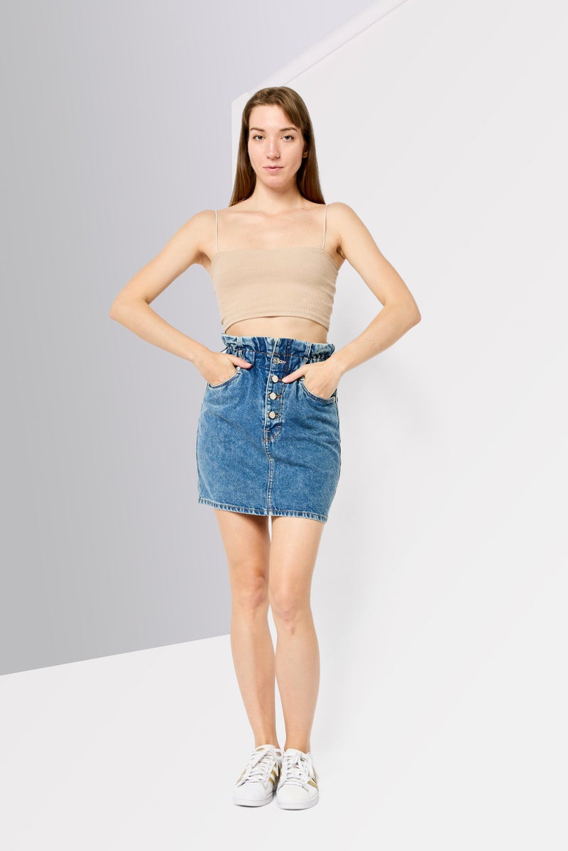 Scotch & Soda تنورة جينز ميني للنساء، أزرق متوسط - Image 2