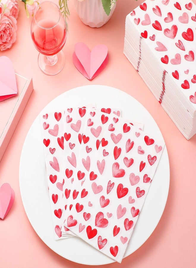 Affrolling 100 Pcs Valentine's Day Paper Napkins 7.87 x 4.33 Pink Red Watercolor Heart Cocktail Napkins 3 Ply Disposable Love Heart Dinner Hand Towels for Romantic Wedding Anniversary Party Supplies - Image 4