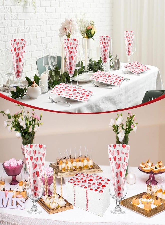 Affrolling 100 Pcs Valentine's Day Paper Napkins 7.87 x 4.33 Pink Red Watercolor Heart Cocktail Napkins 3 Ply Disposable Love Heart Dinner Hand Towels for Romantic Wedding Anniversary Party Supplies - Image 5