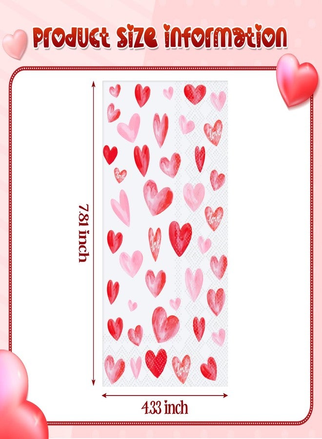 Affrolling 100 Pcs Valentine's Day Paper Napkins 7.87 x 4.33 Pink Red Watercolor Heart Cocktail Napkins 3 Ply Disposable Love Heart Dinner Hand Towels for Romantic Wedding Anniversary Party Supplies - Image 2