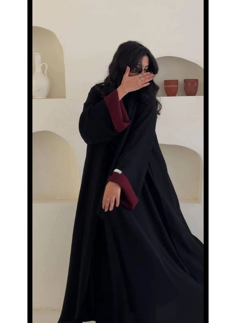 عباية ريم نسائية لف نص كلوش قماش كتان لمار مع طرحة ونقاب - Image 3