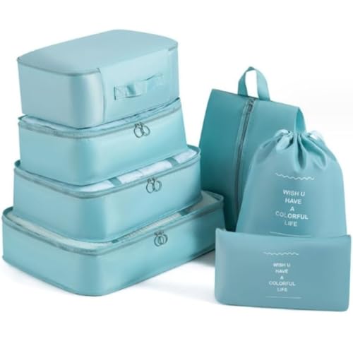 Sprqcart Polyester 7 Set Travel Organizer Bag 3 Packing Cubes + 3 Pouches + 1 Toiletry Organizer Bag (Skyblue, 27.99 Cm, 11 Cm) - Image 1