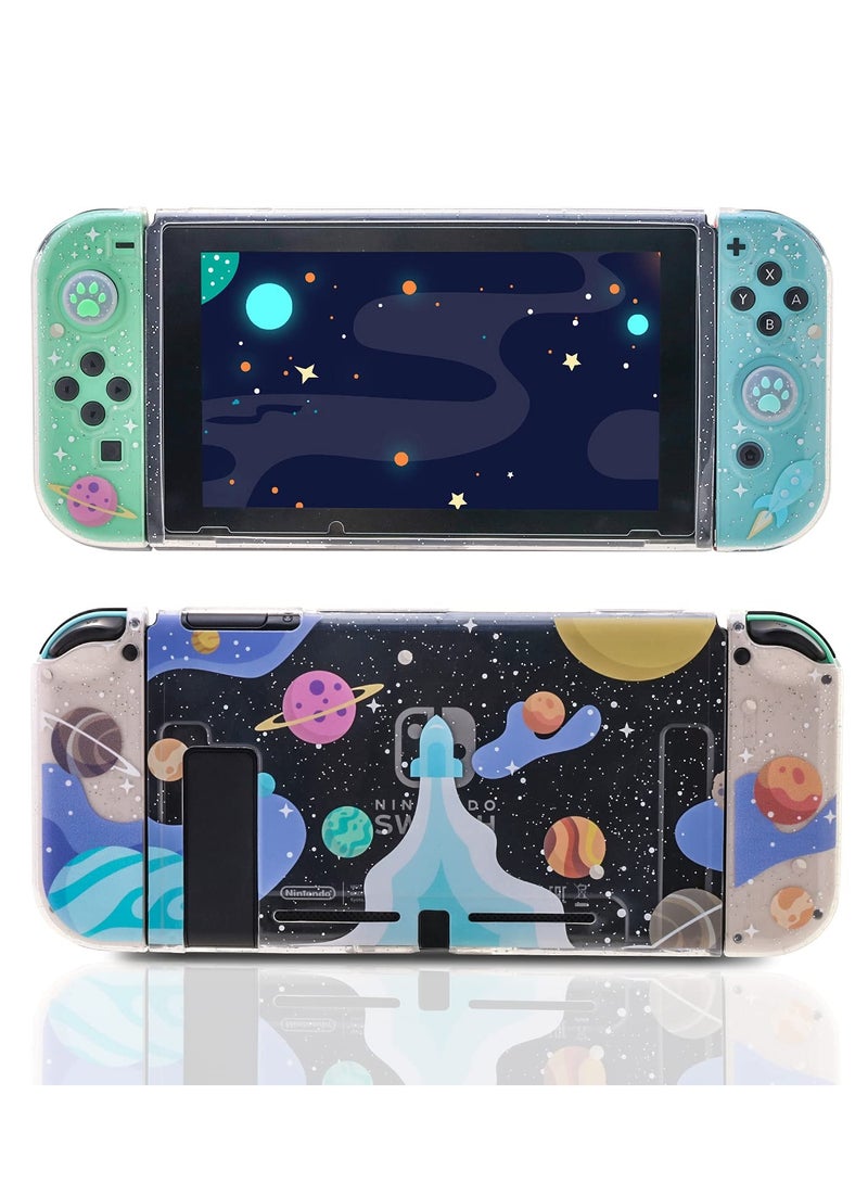 Clear Glitter Switch TPU Case, Protective Switch Case with Glitter Animal Crossing Thumb Grip Case TPU Clear Glitter Protective Case and Tempered Glass Screen Protector for Nintendo Switch - Image 1