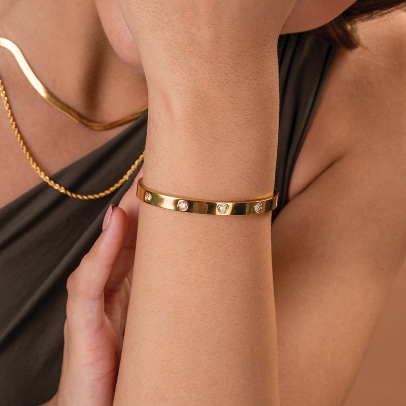 PALMONAS Crystal Love Bangle Bracelet for Women - Waterproof & Anti-Tarnish - Image 2