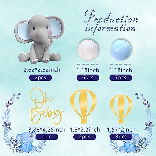 DRWATE Elephant Cake Decoration with Mini Elephant Blue White Pearl Balls Hot Air Balloon for Elephant Theme Birthday Supplies BLUE - Image 5