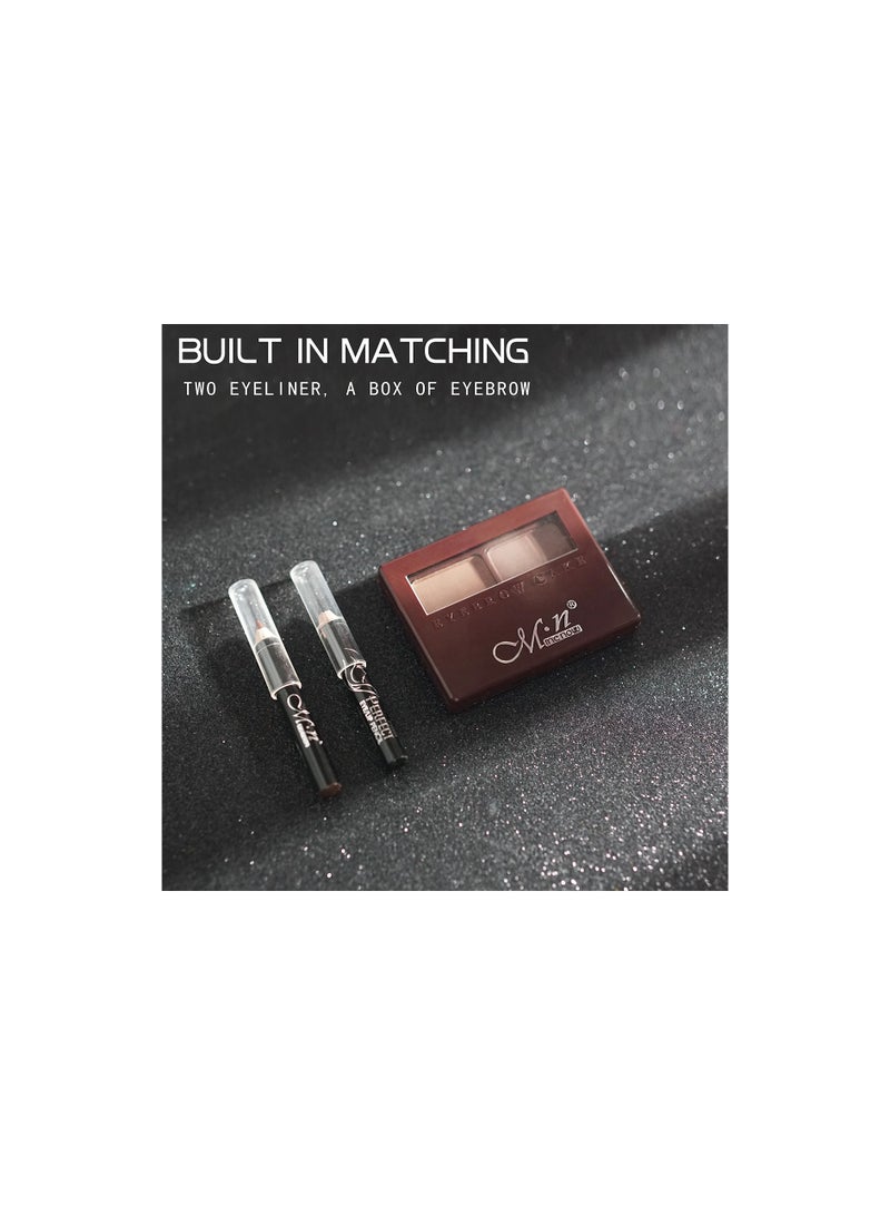 Mn Eyebrow Cake Make Up with Brush Dark Brown and Black  Multicolour - Image 3