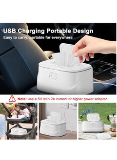 MIXDE Upgraded Baby Wipe Warmer with Spring Holder, 140°F 131°F 122°F Babies Wet Wipes Dispenser Warmer with Night Light, USB Charging Large Capacity Diaper Warmer, Baby Newborn Essentials Must Haves  - Image 3