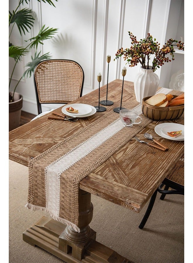 Felt Table Runner Natural Jute Splicing Bohemian Style Table Runners With Tassels Dining Home Table Decoration 30x183CM  - Image 1