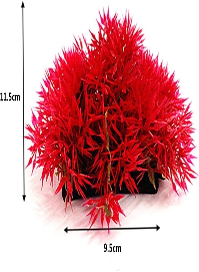 SelHeng 2Pcs Red Artificial Flowers, Fake Flowers, Artificial Pine with Base Grass Fish Tank Ornament Aquatic Plant Landscape Decor, Aquarium Décor - Image 2