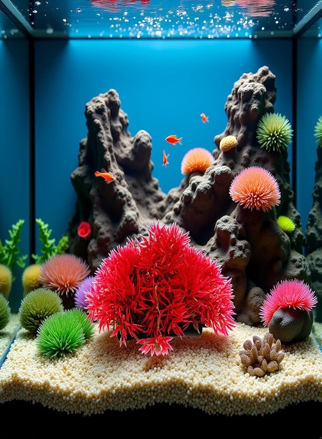SelHeng 2Pcs Red Artificial Flowers, Fake Flowers, Artificial Pine with Base Grass Fish Tank Ornament Aquatic Plant Landscape Decor, Aquarium Décor - Image 3