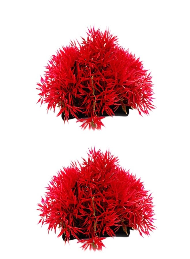 SelHeng 2Pcs Red Artificial Flowers, Fake Flowers, Artificial Pine with Base Grass Fish Tank Ornament Aquatic Plant Landscape Decor, Aquarium Décor - Image 1