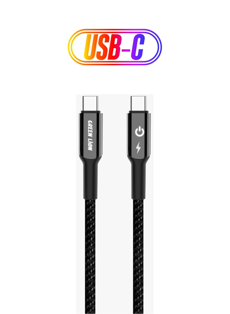 GREEN LION USB-C to USB-C Braided Cable / LED Indicator / Charge & Sync / High Transfer Speed / Wide Compatible / Secure and Safe / 1 Meter Length / 1000 Bends - Black - Image 1