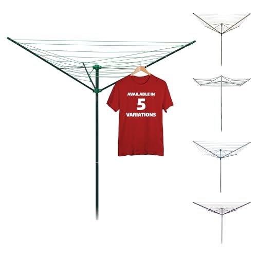 Strata 91 FT Umbrella Clothesline Outdoor  Clothes Line Outdoors Green Painted Steel Frame with Ground Socket  Clotheslines for Outside Laundry Drying Washing Line for Hanging Clothes Sheets etc