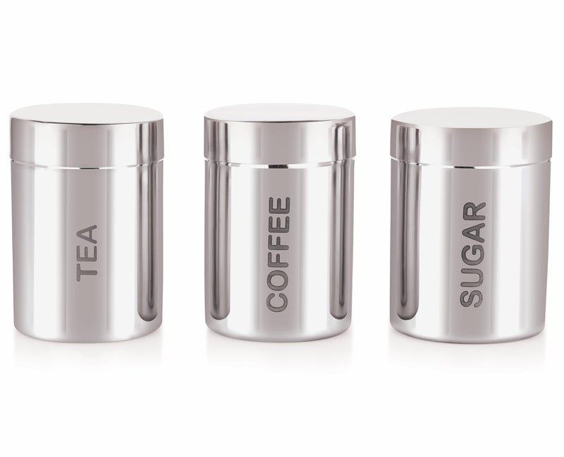 STEEPLE Stainless Steel Tea, Coffee, and Sugar Container Set Â– 800 ml Capacity Each | Durable, Rustproof, Airtight Storage Jars for Kitchen | Set of 3 Modern Canisters with Engraved Labels, Silver - Image 5