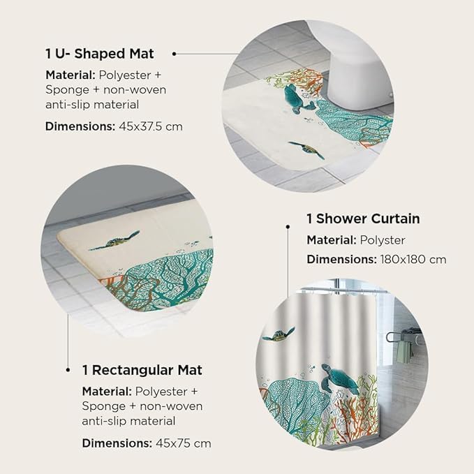 Kuber Industries Kuber Industries Shower Curtain & Bathmat Set | Non-Slip Bath mats for Bathroom | Easy-Slide Curtains | Polyester Curtain or Bathmat for Bath Décor | YF330-3T | 3 Pcs Set | Multicolor  - Image 3
