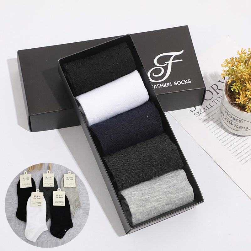 Mens Mid-Calf Cotton Warm Socks 5-Pack Winter Short solid color