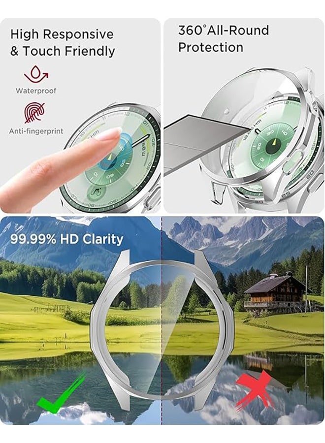 2 Pcs Case with Tempered Glass Screen Protector Compatible with Huawei Watch GT 6 41mm, Bumper Full Coverage Protective Hard PC Cases Face Cover for Huawei Watch GT 6 41mm (Silver & Black) - Image 3