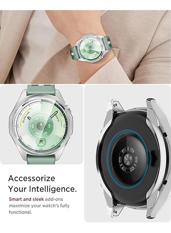 2 Pcs Case with Tempered Glass Screen Protector Compatible with Huawei Watch GT 6 41mm, Bumper Full Coverage Protective Hard PC Cases Face Cover for Huawei Watch GT 6 41mm (Silver & Black) - Image 5