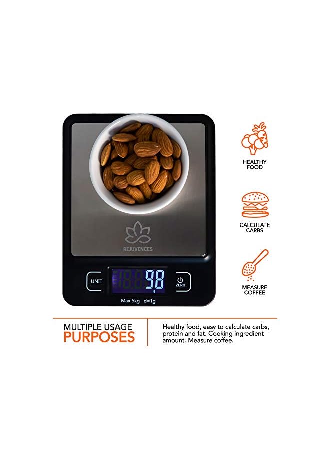REJUVENCES Kitchen Digital Food Scale - Measures 4 different units - Easy to Use - Measure Food weight - Cooking recipe- Healthy Diet – Battery included – Light weight - Easy to Carry and store - Image 2