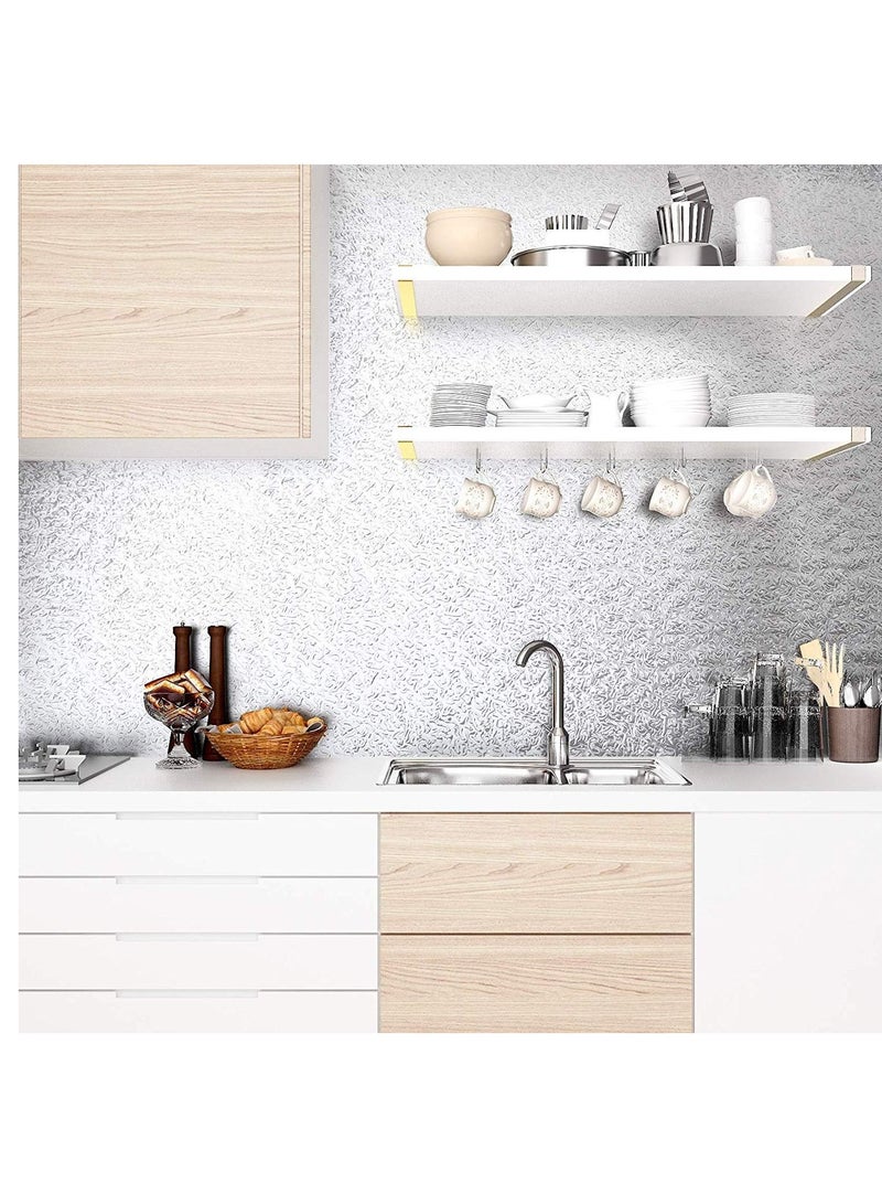 ورق جدران ذهبي مجعد ذاتي اللصق للمطبخ - ورق جدران من الفينيل، مقاوم للزيوت، مقاوم للماء، مقاوم للحرارة - فضي، 3 أمتار - Image 3