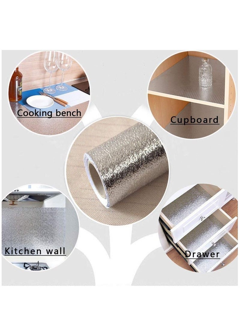 ورق جدران ذهبي مجعد ذاتي اللصق للمطبخ - ورق جدران من الفينيل، مقاوم للزيوت، مقاوم للماء، مقاوم للحرارة - فضي، 3 أمتار - Image 2