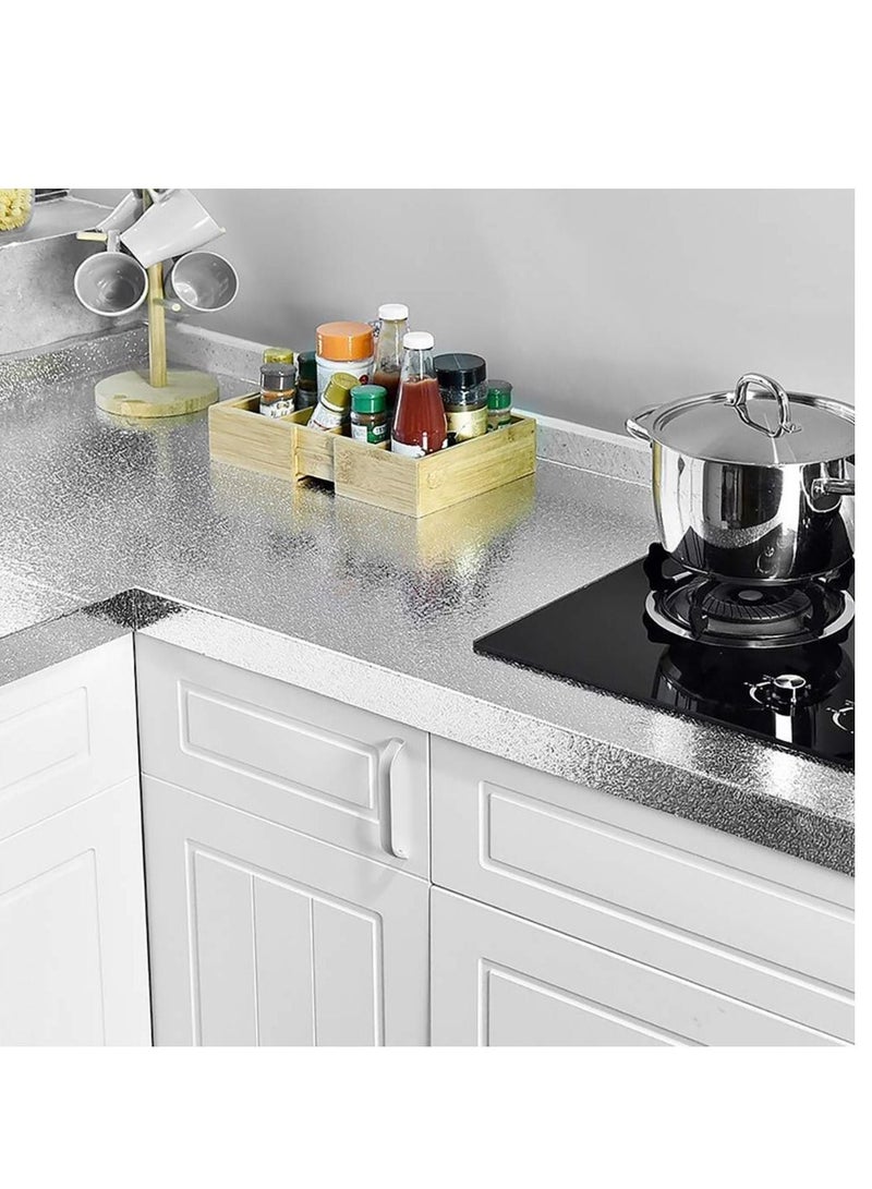 ورق جدران ذهبي مجعد ذاتي اللصق للمطبخ - ورق جدران من الفينيل، مقاوم للزيوت، مقاوم للماء، مقاوم للحرارة - فضي، 3 أمتار - Image 5