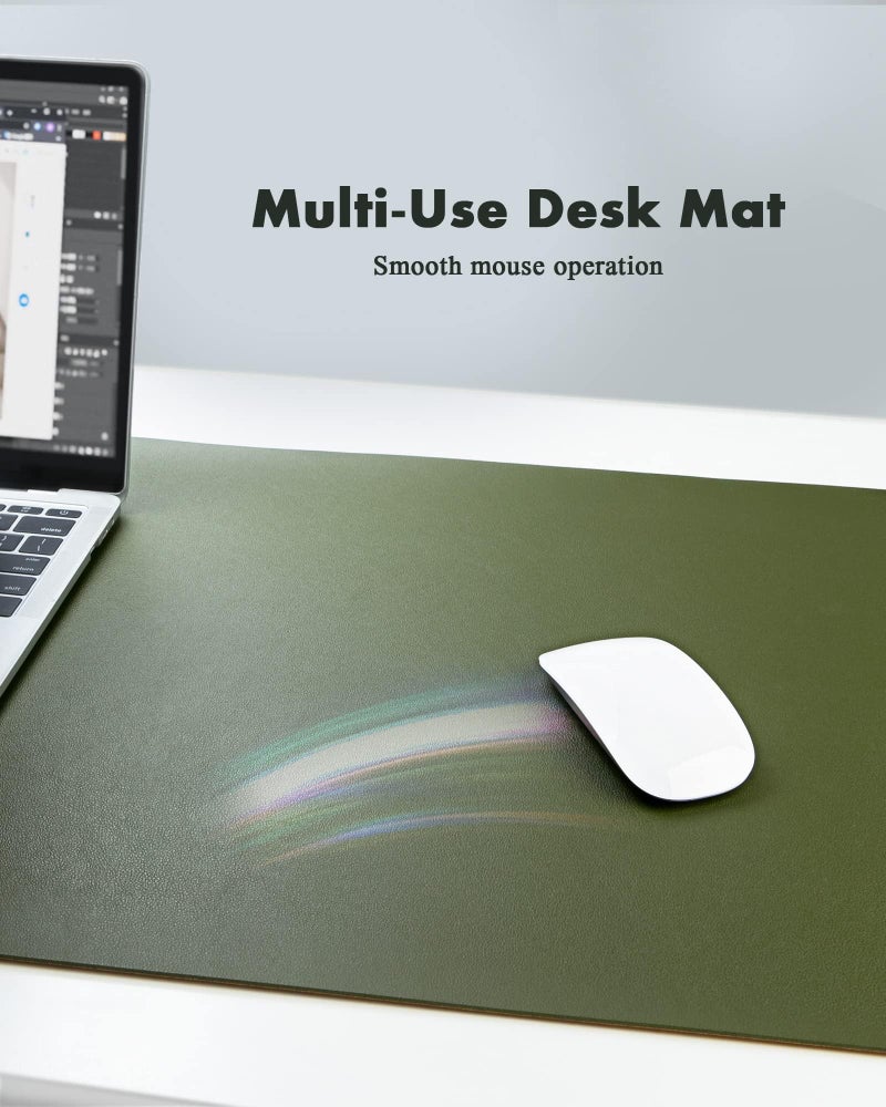 YSAGi Double-Sided Desk Pad, 31.5"x15.7"Leather Desk Mat, Eco Cork Desk Pad Protector,Large Mouse Pad,Waterproof Desk Blotter for Office/Home(Olive Green) - Image 5
