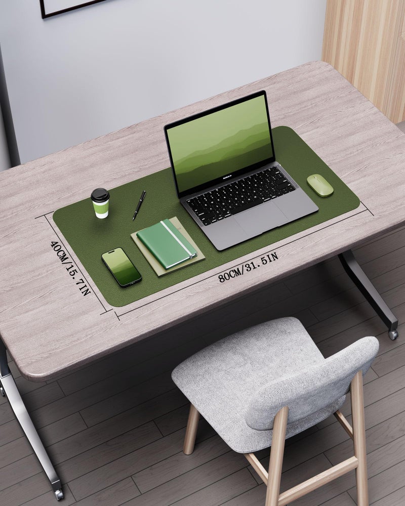 YSAGi Double-Sided Desk Pad, 31.5"x15.7"Leather Desk Mat, Eco Cork Desk Pad Protector,Large Mouse Pad,Waterproof Desk Blotter for Office/Home(Olive Green) - Image 2