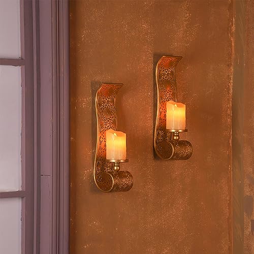 Capesaro Wall Candle Sconce Set of 2,Gold Metal Wall Mount Candle Holder，Spanish Baroque Hollow Carving Wall-Mounting Sconces for Living Room, Bathroom, Dining Areas,Hallways Decorations - Image 4
