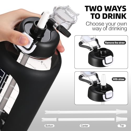 chunmo 64 oz Glass Water Bolttles with Straw Half Gallon Large Motivational Water Bottle with Time Marker Sports Water Bottles with Silicone Sleeve and Handle Lid Water Jug for Gym Workout - Image 4