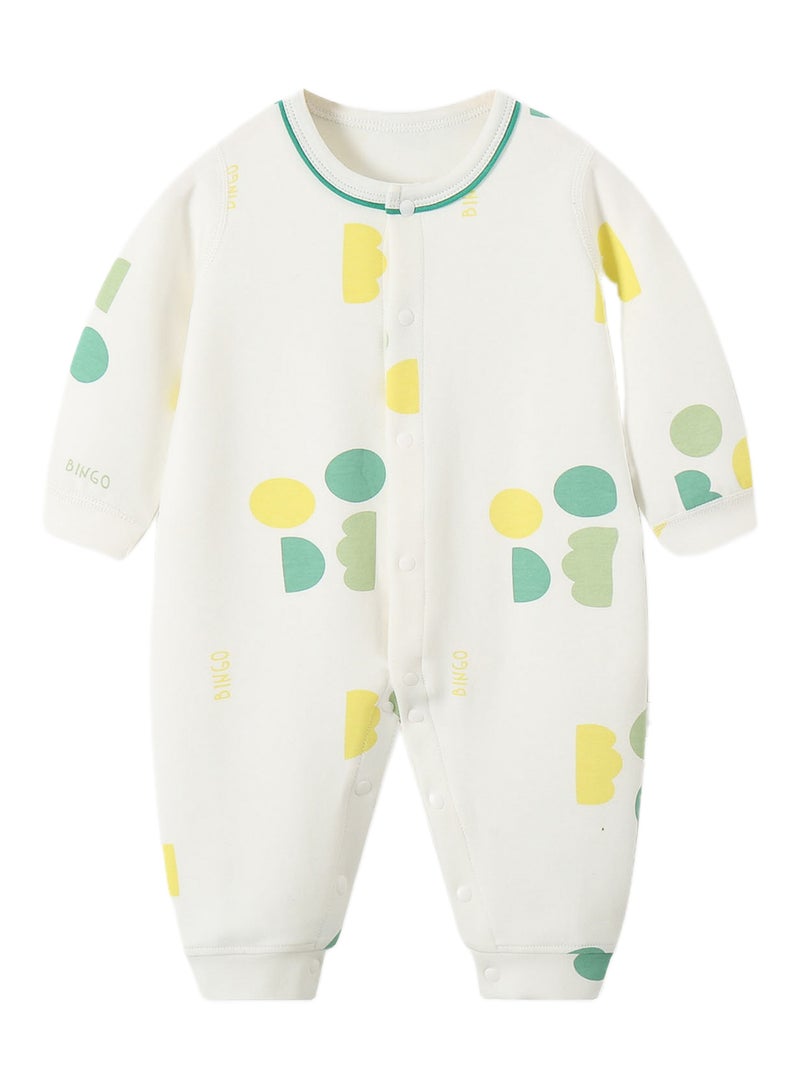 Baby Romper - Cotton Blend Long Sleeve Bodysuit with Full Front Snap, Geometric Prints - For 3-18 Months  - Image 2