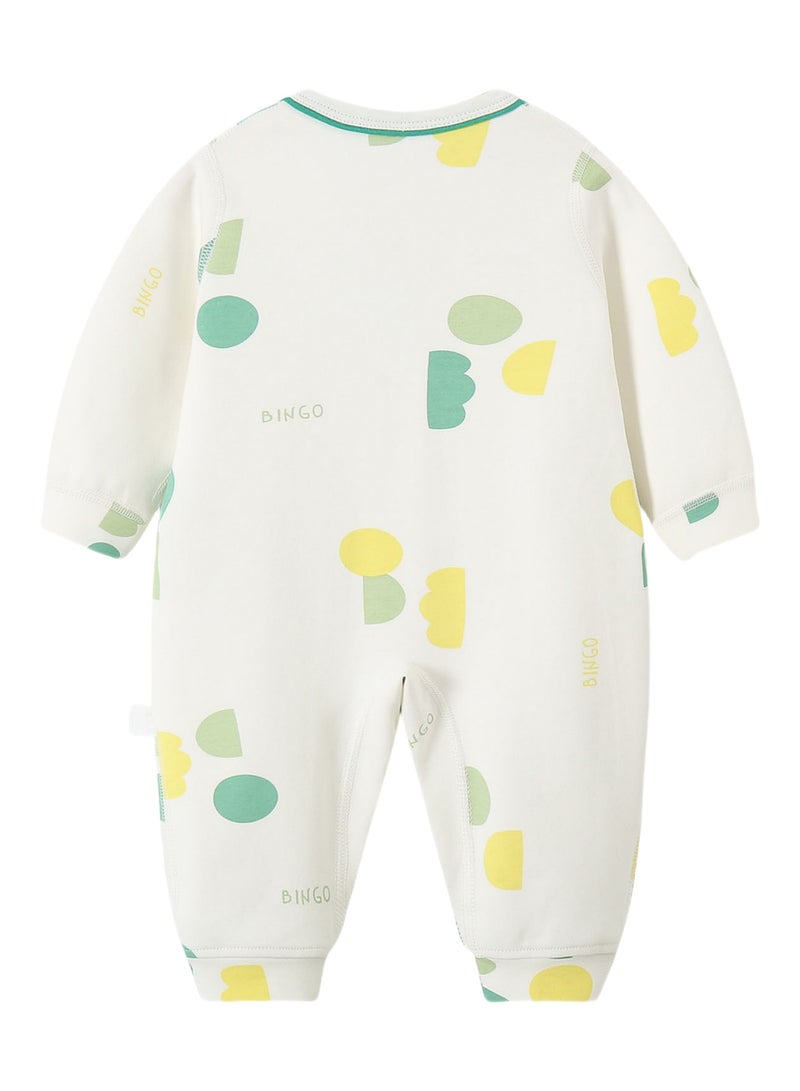 Baby Romper - Cotton Blend Long Sleeve Bodysuit with Full Front Snap, Geometric Prints - For 3-18 Months  - Image 3