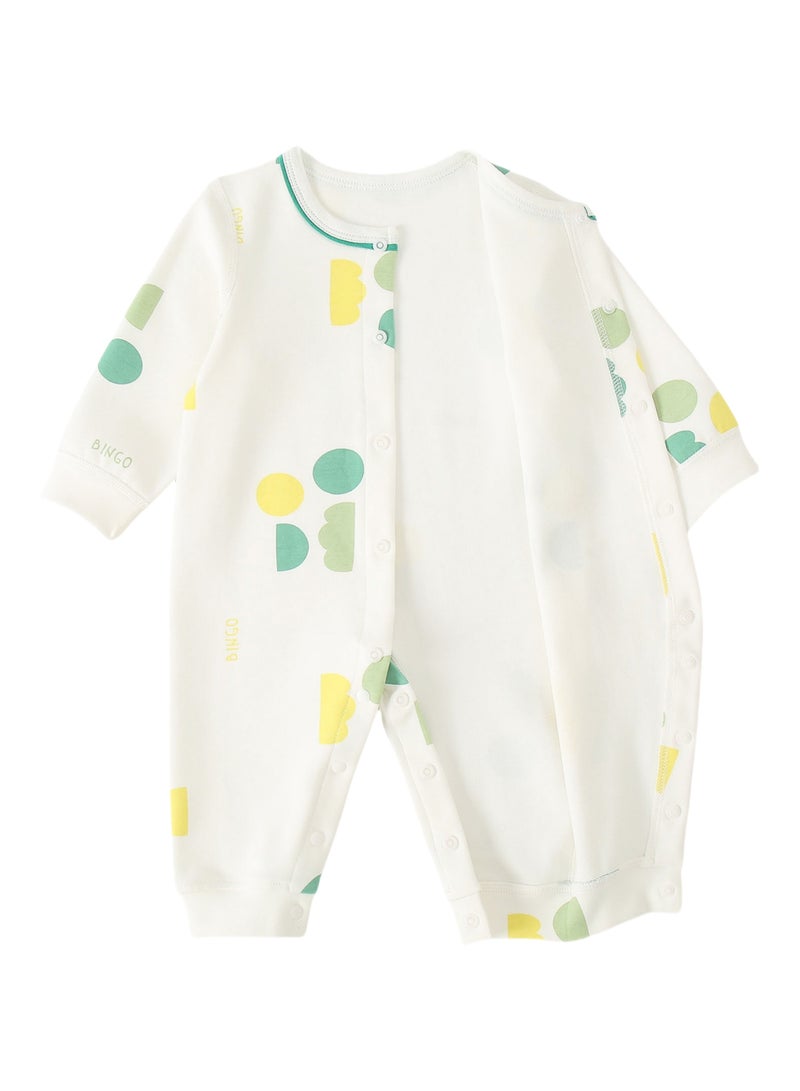 Baby Romper - Cotton Blend Long Sleeve Bodysuit with Full Front Snap, Geometric Prints - For 3-18 Months  - Image 4